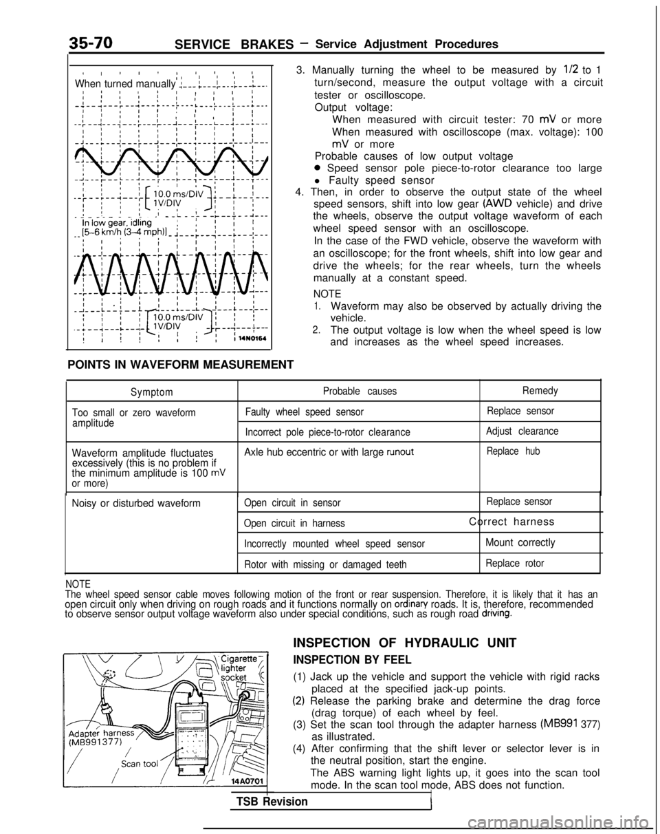 MITSUBISHI GALANT 1989 Service Repair Manual 35-70SERVICE BRAKES- Service Adjustment Procedures
I, ! I ! I4 IO II IIWhen turned manually :---;---i-.-l---L--.I 8 ! IaI 1 11 1 II ’I 1’ I I I;-;--1---:--‘---+---t---i ’I IL---)-.-i---+--.II MITSUBISHI GALANT 1989 Service Repair Manual 35-70SERVICE BRAKES- Service Adjustment Procedures
I, ! I ! I4 IO II IIWhen turned manually :---;---i-.-l---L--.I 8 ! IaI 1 11 1 II ’I 1’ I I I;-;--1---:--‘---+---t---i ’I IL---)-.-i---+--.II