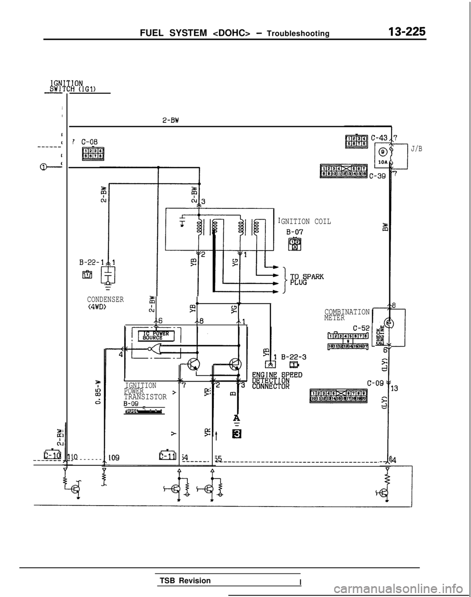 MITSUBISHI GALANT 1989  Service Repair Manual FUEL SYSTEM <DOHC> - Troubleshooting
gSY’
I,
I
I------
@J
F
&-------
IOPIGl,
2-BW
7 C-08
c-39
B-22-
m
j:
z
d
IO-------

-
TSB Revision
I
1IGNITION
POWER
TRANSISTOR z+
I 7
P
54-------
CONDENSER(4WD),