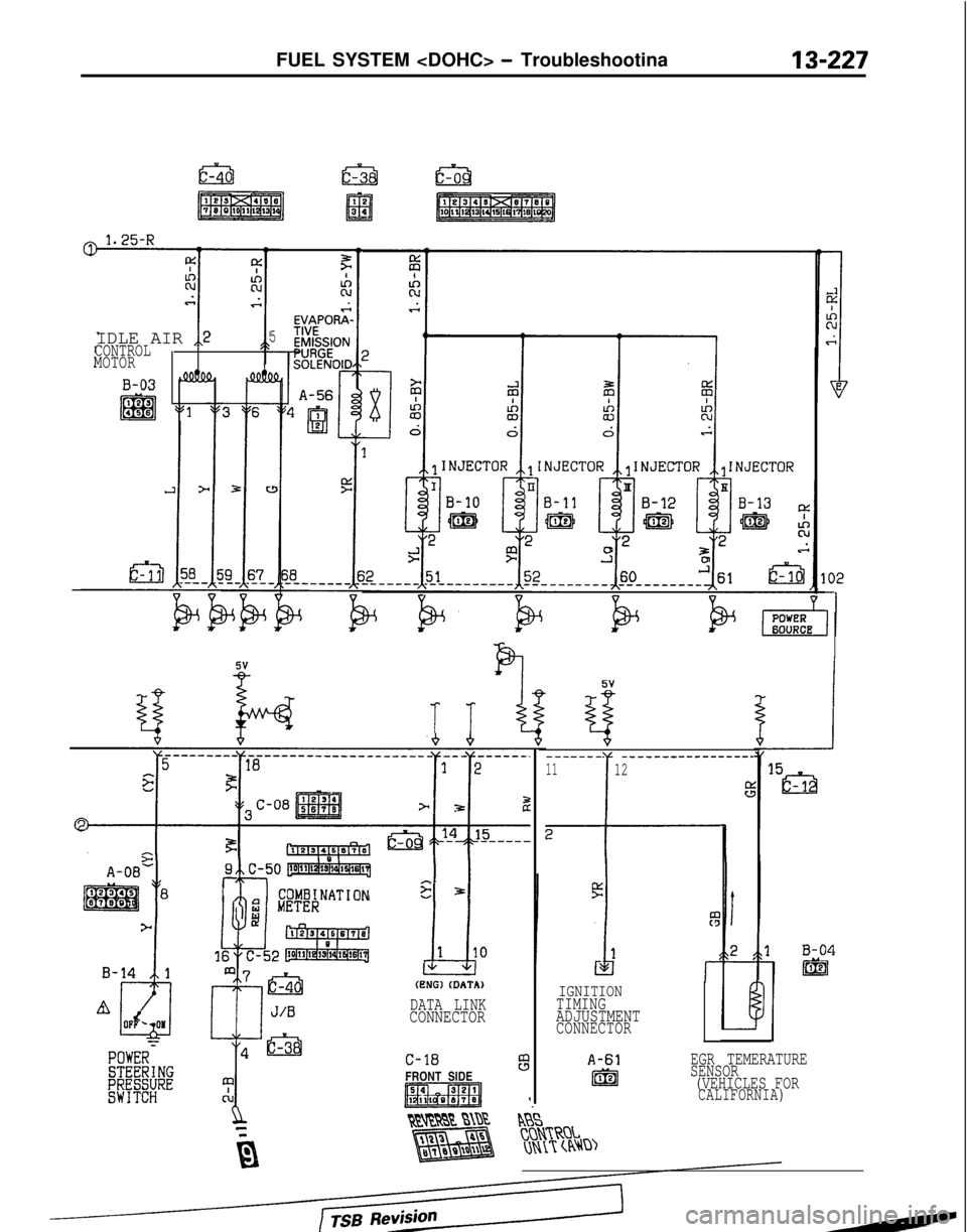 MITSUBISHI GALANT 1989  Service Repair Manual FUEL SYSTEM <DOHC> - Troubleshootina13-227
IDLE AIR ,,25CONTROL
MOTOR
B-03 cMllea
m "1PS \,456
::
EVAPOR; TIVE
T T7
i?ii 781 
k.1 CQMBINATIONq 31
I"
(ENG)
 (DATA)
DATA LINKCONNECTOR
C-18 %
FRONT SIDE
