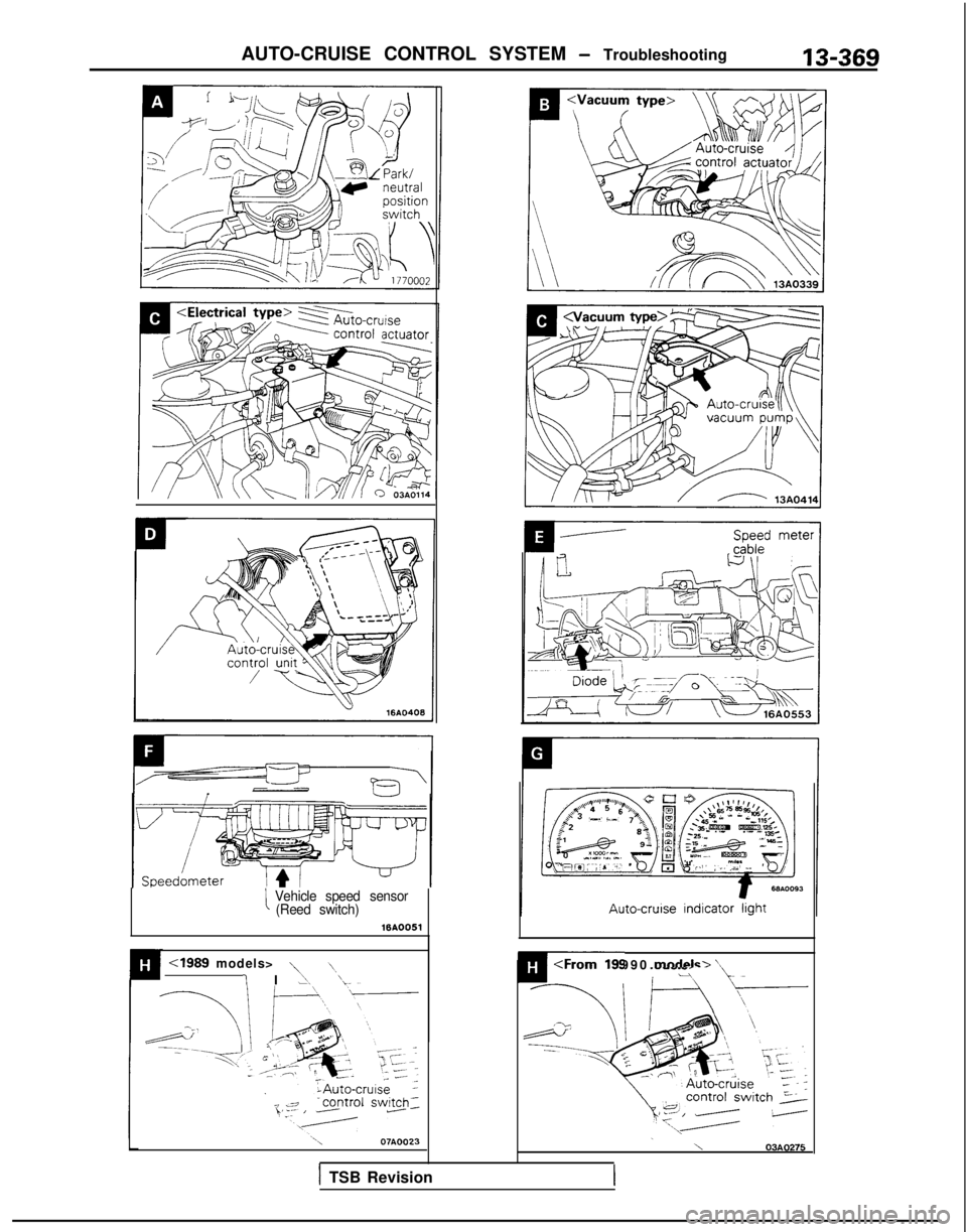 MITSUBISHI GALANT 1989  Service Repair Manual AUTO-CRUISE CONTROL SYSTEM - Troubleshooting13-369
( Vehicle
speed sensor
(Reed switch)
1610051
cl989 models>1,1I 1.‘\-
-Auto-cruise ’-control swItchI
_\\07AOO23
<From 1990 models> ‘\
rn-1 /---y