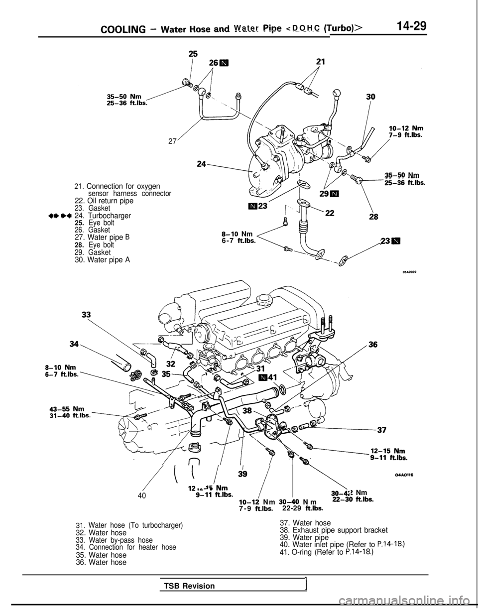 MITSUBISHI GALANT 1989 Service Repair Manual -Wntmr Hncn andWater Pine<DOHC (Turbo)>14-29
21. Connection for oxygensensor harness connector22. Oil return pipe23.Gasket+, I)+ 24. Turbocharger25.Eye bolt26.Gasket27. Water pipe B28. Eye bolt
29. Ga MITSUBISHI GALANT 1989 Service Repair Manual -Wntmr Hncn andWater Pine<DOHC (Turbo)>14-29
21. Connection for oxygensensor harness connector22. Oil return pipe23.Gasket+, I)+ 24. Turbocharger25.Eye bolt26.Gasket27. Water pipe B28. Eye bolt
29. Ga