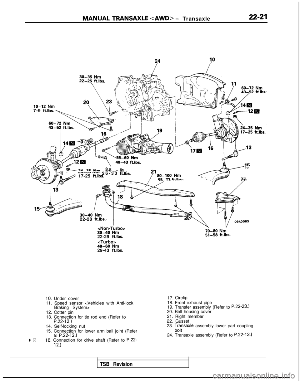 MITSUBISHI GALANT 1989 Service Repair Manual MANUAL TRANSAXLE <AWD>
- Transaxle22-21
2430
30-35 Nm 22-25\
ftlbs.
-.
60-72 Nm\‘I..-\)43-52 ti.lhe~
lo-12 Nm
7-9 ft.lbs. 1
40-43 ftlbs..-3d-2FNm
--A 17-25 ft.lbs.
36-46 -_ --Nm _ _.-7.--.--l â MITSUBISHI GALANT 1989 Service Repair Manual MANUAL TRANSAXLE <AWD>
- Transaxle22-21
2430
30-35 Nm 22-25\
ftlbs.
-.
60-72 Nm\‘I..-\)43-52 ti.lhe~
lo-12 Nm
7-9 ft.lbs. 1
40-43 ftlbs..-3d-2FNm
--A 17-25 ft.lbs.
36-46 -_ --Nm _ _.-7.--.--l â