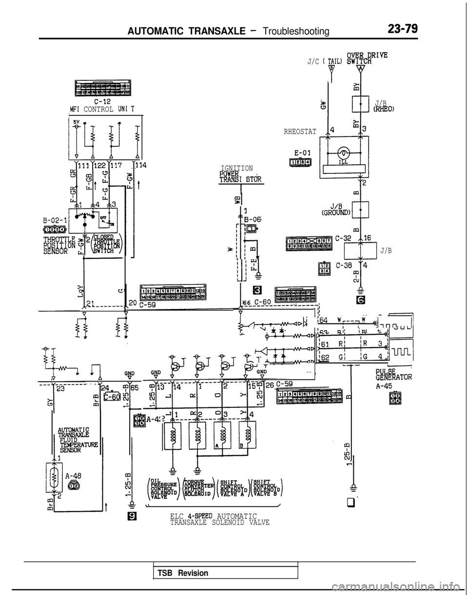 MITSUBISHI GALANT 1989 Service Repair Manual AUTOMATIC TRANSAXLE - Troubleshooting23-79
c-12MFI CONTROL UN1 TI5V
IFI I! I
m~131>22~117. .
I-
a
J”c
;It------
V
IGNITION
?!RE-I BT&
I
1
B-06
[ lm
3;
t7 fmI! 1
J/C ’ P’L)!%flg
5J/BWIEO)
RHEOSTA MITSUBISHI GALANT 1989 Service Repair Manual AUTOMATIC TRANSAXLE - Troubleshooting23-79
c-12MFI CONTROL UN1 TI5V
IFI I! I
m~131>22~117. .
I-
a
J”c
;It------
V
IGNITION
?!RE-I BT&
I
1
B-06
[ lm
3;
t7 fmI! 1
J/C ’ P’L)!%flg
5J/BWIEO)
RHEOSTA