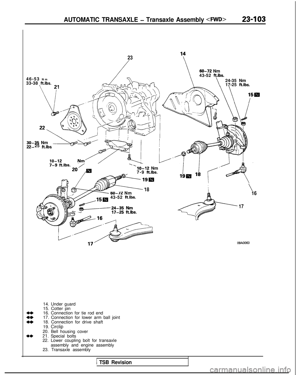 MITSUBISHI GALANT 1989 Service Repair Manual AUTOMATIC TRANSAXLE - Transaxle Assembly dVVD>23-103
23‘;1
46-53 N
m
33-38 ftlbs.
30-35 Nm2225 filbs *---.-<l - ;jI- . .
lo-12 Nrn/F< 17-g --ftlbs.
20’/m
. .lo-12 Nm
7-9 ftlbs.
18-
-
-- Nm
60-7 MITSUBISHI GALANT 1989 Service Repair Manual AUTOMATIC TRANSAXLE - Transaxle Assembly dVVD>23-103
23‘;1
46-53 N
m
33-38 ftlbs.
30-35 Nm2225 filbs *---.-<l - ;jI- . .
lo-12 Nrn/F< 17-g --ftlbs.
20’/m
. .lo-12 Nm
7-9 ftlbs.
18-
-
-- Nm
60-7