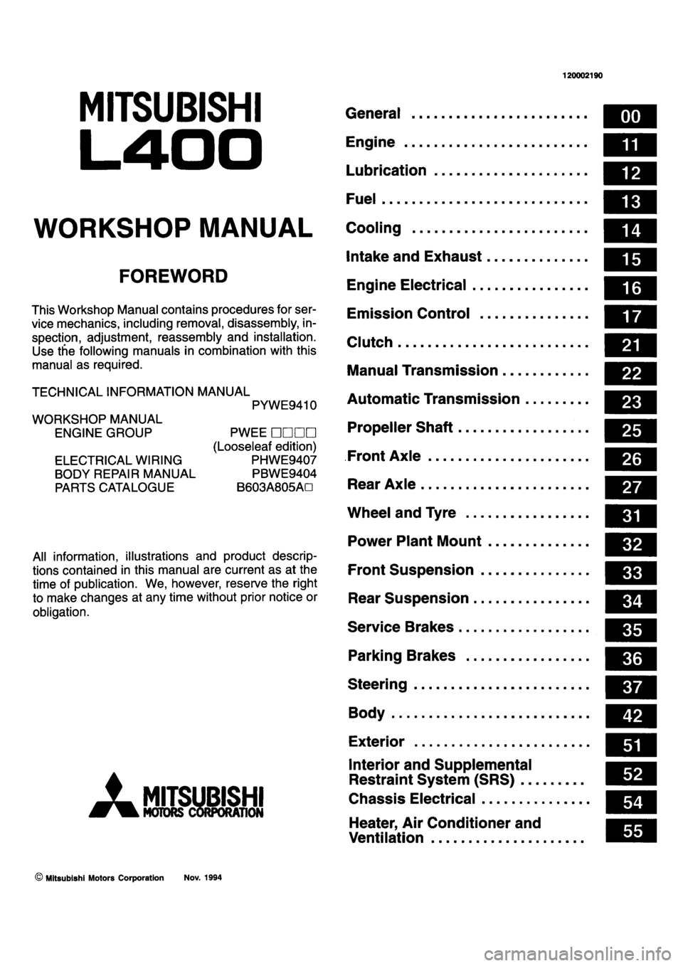 MITSUBISHI L400 1995 Workshop Service Repair Manual MITSUBISHI L400 1995 Workshop Service Repair Manual