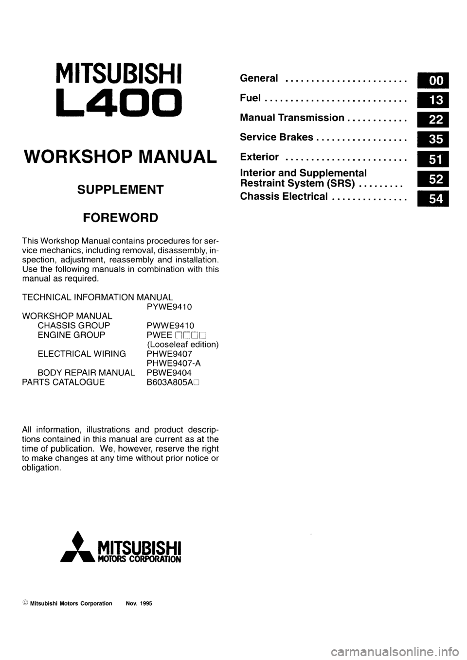MITSUBISHI L400 1996  Workshop  Service Repair Manual 