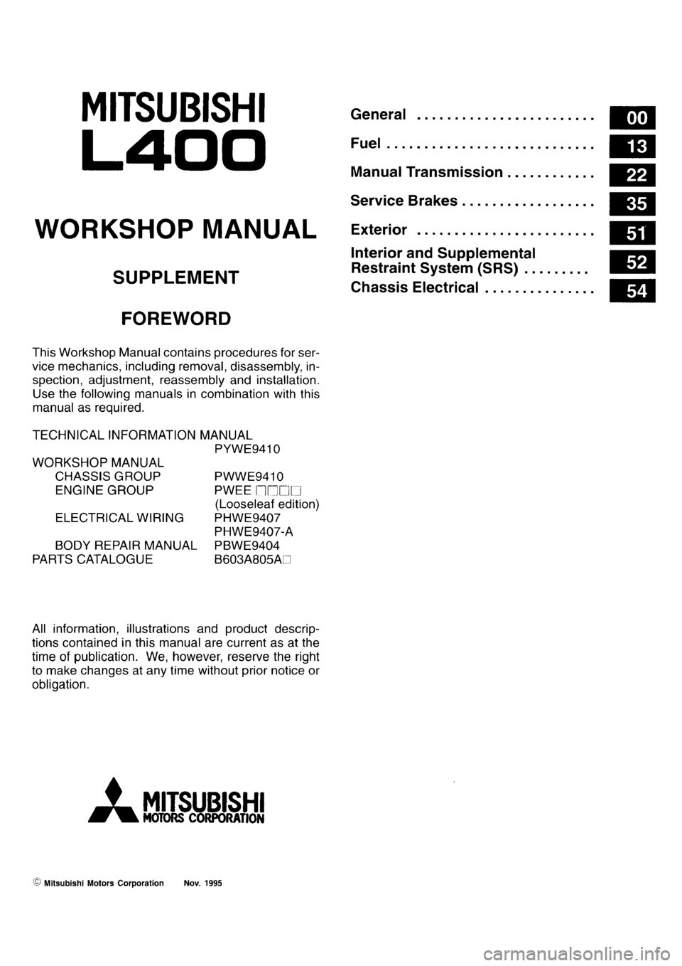 MITSUBISHI L400 1996 Workshop Service Repair Manual MITSUBISHI L400 1996 Workshop Service Repair Manual