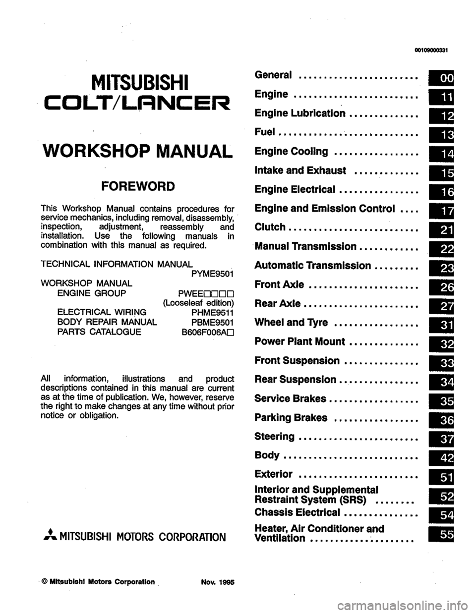 MITSUBISHI LANCER 1996  Workshop  Service Repair Manual 