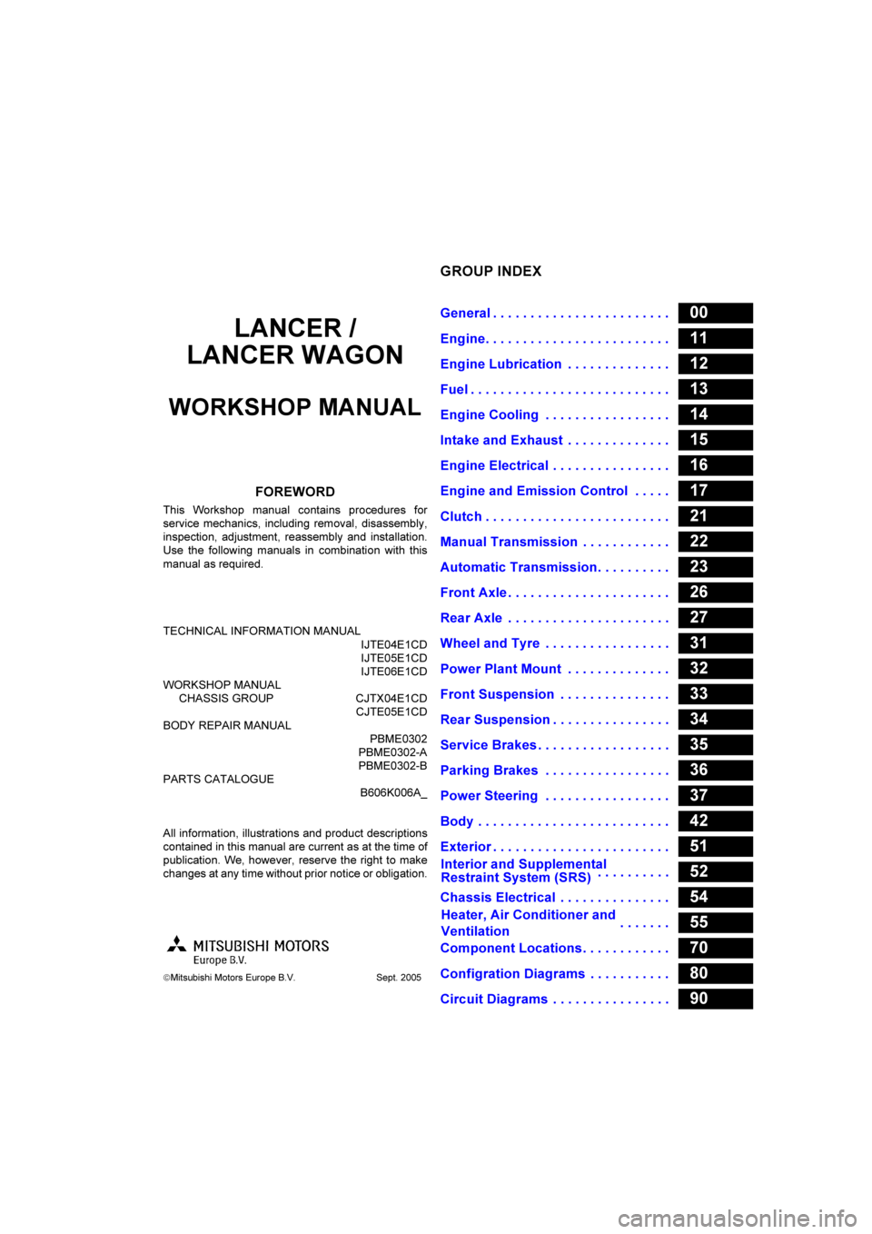MITSUBISHI LANCER 2006  Workshop Manual 