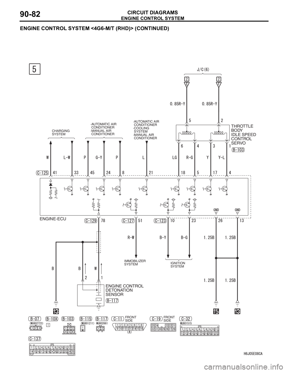 MITSUBISHI LANCER 2006  Workshop Manual ENGINE CONTROL SYSTEM
CIRCUIT DIAGRAMS90-82
ENGINE CONTROL SYSTEM <4G6-M/T (RHD)> (CONTINUED)
CHARGING 
SYSTEM
·MANUAL AIR
 CONDITIONER ·MANUAL AIR
 CONDITIONER·AUTOMATIC AIR
 CONDITIONER ·AUTOMAT