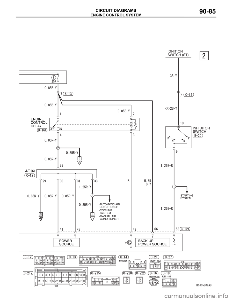 MITSUBISHI LANCER 2006 Owners Guide ENGINE CONTROL SYSTEM
CIRCUIT DIAGRAMS90-85
IGNITION
SWITCH (ST)
STARTING
SYSTEM
·COOLING
SYSTEM
·MANUAL AIR
CONDITIONER
ENGINE
CONTROL
RELAY
POWER
SOURCEBACK-UP
POWER SOURCE
·AUTOMATIC AIR
MITSUBISHI LANCER 2006 Owners Guide ENGINE CONTROL SYSTEM
CIRCUIT DIAGRAMS90-85
IGNITION
SWITCH (ST)
STARTING
SYSTEM
·COOLING
SYSTEM
·MANUAL AIR
CONDITIONER
ENGINE
CONTROL
RELAY
POWER
SOURCEBACK-UP
POWER SOURCE
·AUTOMATIC AIR