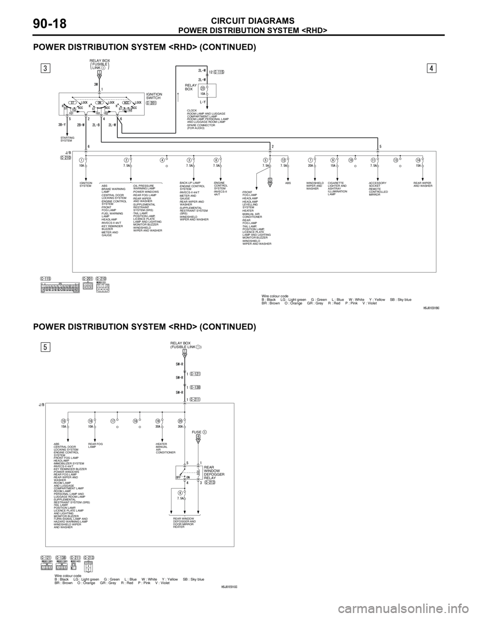 MITSUBISHI LANCER 2005 Workshop Manual POWER DISTRIBUTION SYSTEM <RHD>
CIRCUIT DIAGRAMS90-18
POWER DISTRIBUTION SYSTEM <RHD> (CONTINUED)
POWER DISTRIBUTION SYSTEM <RHD> (CONTINUED)
IGNITION
SWITCHRELAY
BOX
·CLOCK
·ROOM LAMP AND LUGGAGE MITSUBISHI LANCER 2005 Workshop Manual POWER DISTRIBUTION SYSTEM <RHD>
CIRCUIT DIAGRAMS90-18
POWER DISTRIBUTION SYSTEM <RHD> (CONTINUED)
POWER DISTRIBUTION SYSTEM <RHD> (CONTINUED)
IGNITION
SWITCHRELAY
BOX
·CLOCK
·ROOM LAMP AND LUGGAGE