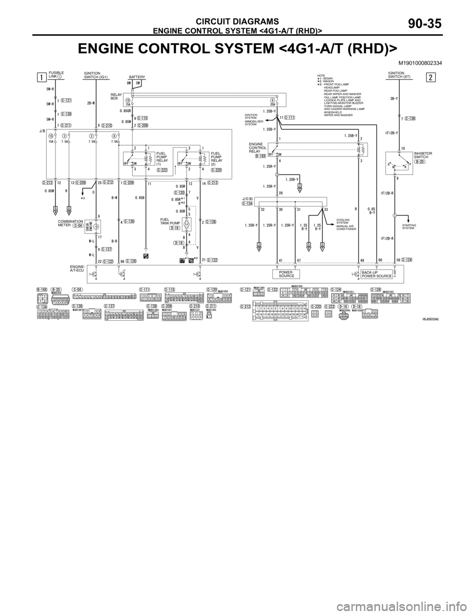 MITSUBISHI LANCER 2005 Workshop Manual ENGINE CONTROL SYSTEM <4G1-A/T (RHD)>
CIRCUIT DIAGRAMS90-35
ENGINE CONTROL SYSTEM <4G1-A/T (RHD)>
M1901000802334
IGNITION
SWITCH (ST)
STARTING
SYSTEM ·COOLING
SYSTEM
·MANUAL AIR
CONDITIONER
POWER MITSUBISHI LANCER 2005 Workshop Manual ENGINE CONTROL SYSTEM <4G1-A/T (RHD)>
CIRCUIT DIAGRAMS90-35
ENGINE CONTROL SYSTEM <4G1-A/T (RHD)>
M1901000802334
IGNITION
SWITCH (ST)
STARTING
SYSTEM ·COOLING
SYSTEM
·MANUAL AIR
CONDITIONER
POWER