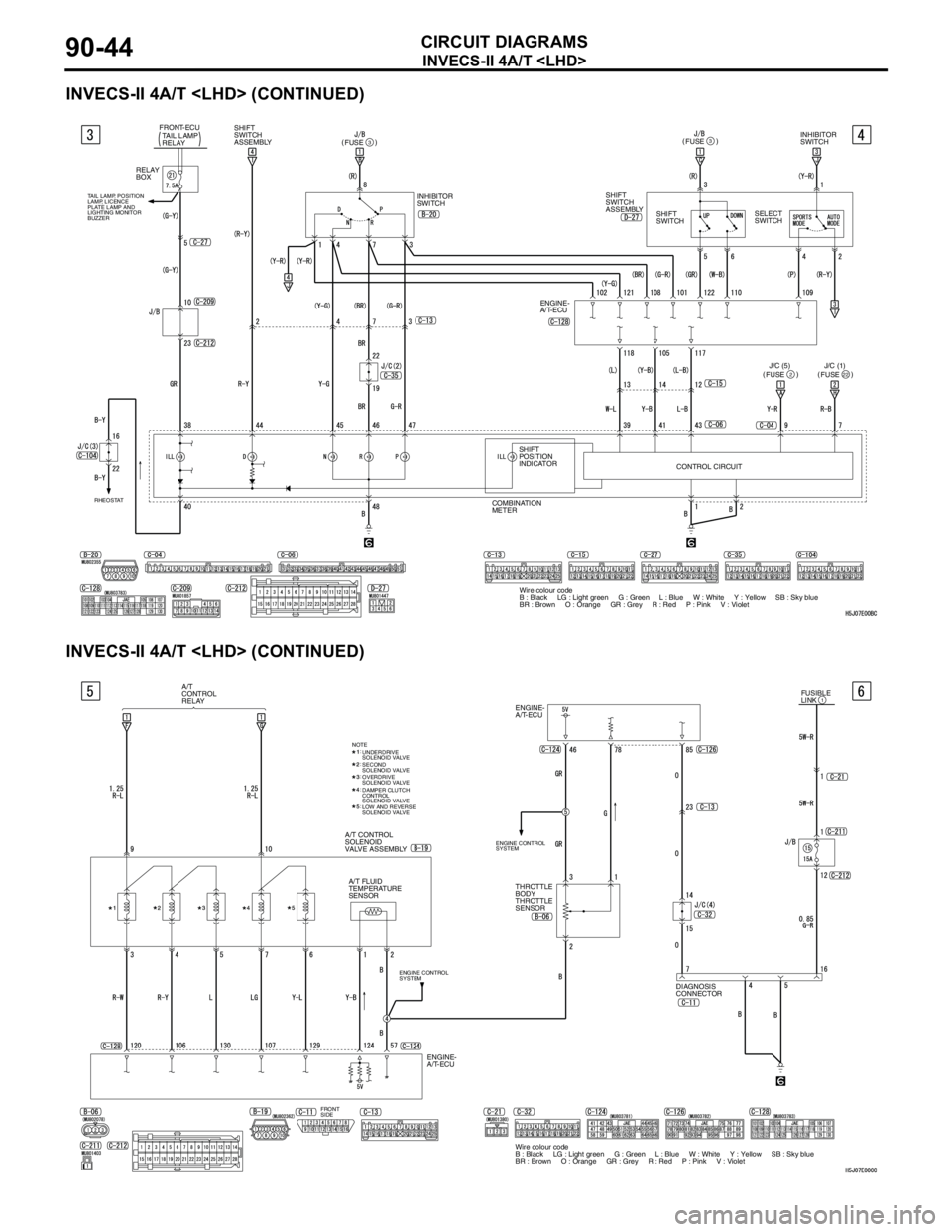 MITSUBISHI LANCER 2005 Owners Manual INVECS-II 4A/T <LHD>
CIRCUIT DIAGRAMS90-44
INVECS-II 4A/T <LHD> (CONTINUED)
INVECS-II 4A/T <LHD> (CONTINUED)
ENGINE-
A/T-ECUFUSE
3()
SHIFT
SWITCH
ASSEMBLYINHIBITOR
SWITCH
SELECT
SWITCH SHIFT
SWIT MITSUBISHI LANCER 2005 Owners Manual INVECS-II 4A/T <LHD>
CIRCUIT DIAGRAMS90-44
INVECS-II 4A/T <LHD> (CONTINUED)
INVECS-II 4A/T <LHD> (CONTINUED)
ENGINE-
A/T-ECUFUSE
3()
SHIFT
SWITCH
ASSEMBLYINHIBITOR
SWITCH
SELECT
SWITCH SHIFT
SWIT