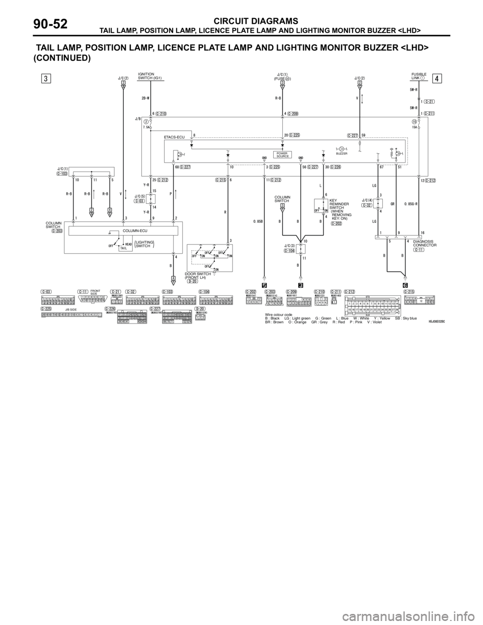 MITSUBISHI LANCER 2005  Workshop Manual TAIL LAMP, POSITION LAMP, LICENCE PLATE LAMP AND LIGHTING MONITOR BUZZER <LHD>
CIRCUIT DIAGRAMS90-52
 TAIL LAMP, POSITION LAMP, LICENCE PLATE LAMP AND LIGHTING MONITOR BUZZER <LHD> 
(CONTINUED)
1FUSIB