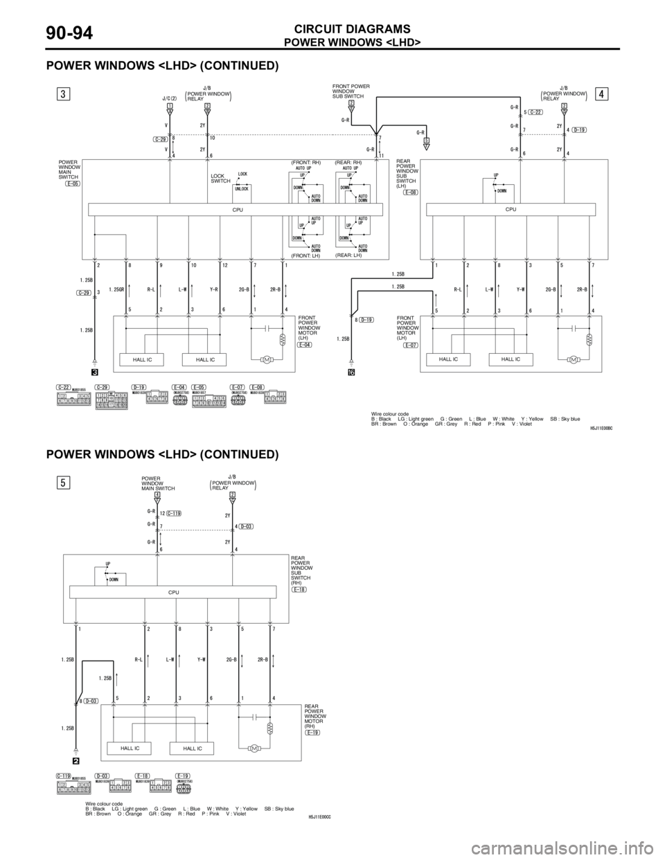 MITSUBISHI LANCER 2005 Workshop Manual POWER WINDOWS <LHD>
CIRCUIT DIAGRAMS90-94
POWER WINDOWS <LHD> (CONTINUED)
POWER WINDOWS <LHD> (CONTINUED)
FRONT POWER
WINDOW
SUB SWITCH
REAR
POWER
WINDOW
SUB
SWITCH
(LH)
FRONT
POWER
WINDOW
MOT MITSUBISHI LANCER 2005 Workshop Manual POWER WINDOWS <LHD>
CIRCUIT DIAGRAMS90-94
POWER WINDOWS <LHD> (CONTINUED)
POWER WINDOWS <LHD> (CONTINUED)
FRONT POWER
WINDOW
SUB SWITCH
REAR
POWER
WINDOW
SUB
SWITCH
(LH)
FRONT
POWER
WINDOW
MOT