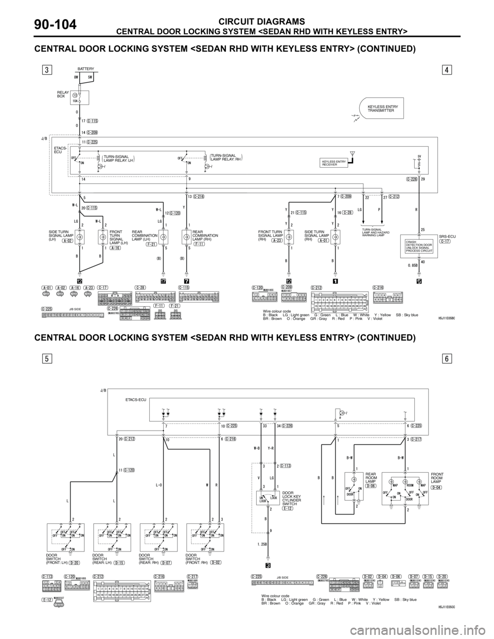 MITSUBISHI LANCER 2005 Workshop Manual CENTRAL DOOR LOCKING SYSTEM <SEDAN RHD WITH KEYLESS ENTRY>
CIRCUIT DIAGRAMS90-104
CENTRAL DOOR LOCKING SYSTEM <SEDAN RHD WITH KEYLESS ENTRY> (CONTINUED)
CENTRAL DOOR LOCKING SYSTEM <SEDAN RHD WITH KEY MITSUBISHI LANCER 2005 Workshop Manual CENTRAL DOOR LOCKING SYSTEM <SEDAN RHD WITH KEYLESS ENTRY>
CIRCUIT DIAGRAMS90-104
CENTRAL DOOR LOCKING SYSTEM <SEDAN RHD WITH KEYLESS ENTRY> (CONTINUED)
CENTRAL DOOR LOCKING SYSTEM <SEDAN RHD WITH KEY