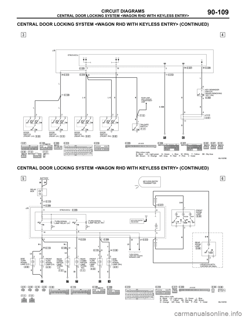 MITSUBISHI LANCER 2005 Workshop Manual CENTRAL DOOR LOCKING SYSTEM <WAGON RHD WITH KEYLESS ENTRY>
CIRCUIT DIAGRAMS90-109
CENTRAL DOOR LOCKING SYSTEM <WAGON RHD WITH KEYLESS ENTRY> (CONTINUED)
CENTRAL DOOR LOCKING SYSTEM <WAGON RHD WITH KEY MITSUBISHI LANCER 2005 Workshop Manual CENTRAL DOOR LOCKING SYSTEM <WAGON RHD WITH KEYLESS ENTRY>
CIRCUIT DIAGRAMS90-109
CENTRAL DOOR LOCKING SYSTEM <WAGON RHD WITH KEYLESS ENTRY> (CONTINUED)
CENTRAL DOOR LOCKING SYSTEM <WAGON RHD WITH KEY