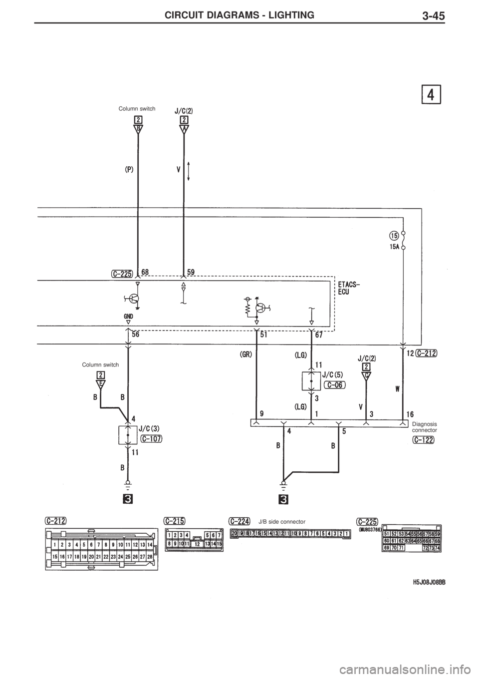 MITSUBISHI LANCER EVOLUTION IX 2005  Workshop Manual CIRCUIT DIAGRAMS - LIGHTING3-45
Column switch
Column switch
Diagnosis
connector
J/B side connector 