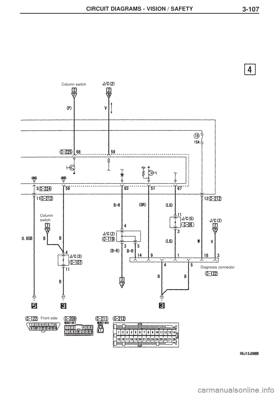 MITSUBISHI LANCER EVOLUTION IX 2005  Workshop Manual 3-107CIRCUIT DIAGRAMS - VISION / SAFETY
Column
switch
Front sideColumn switch
Diagnosis connector 
