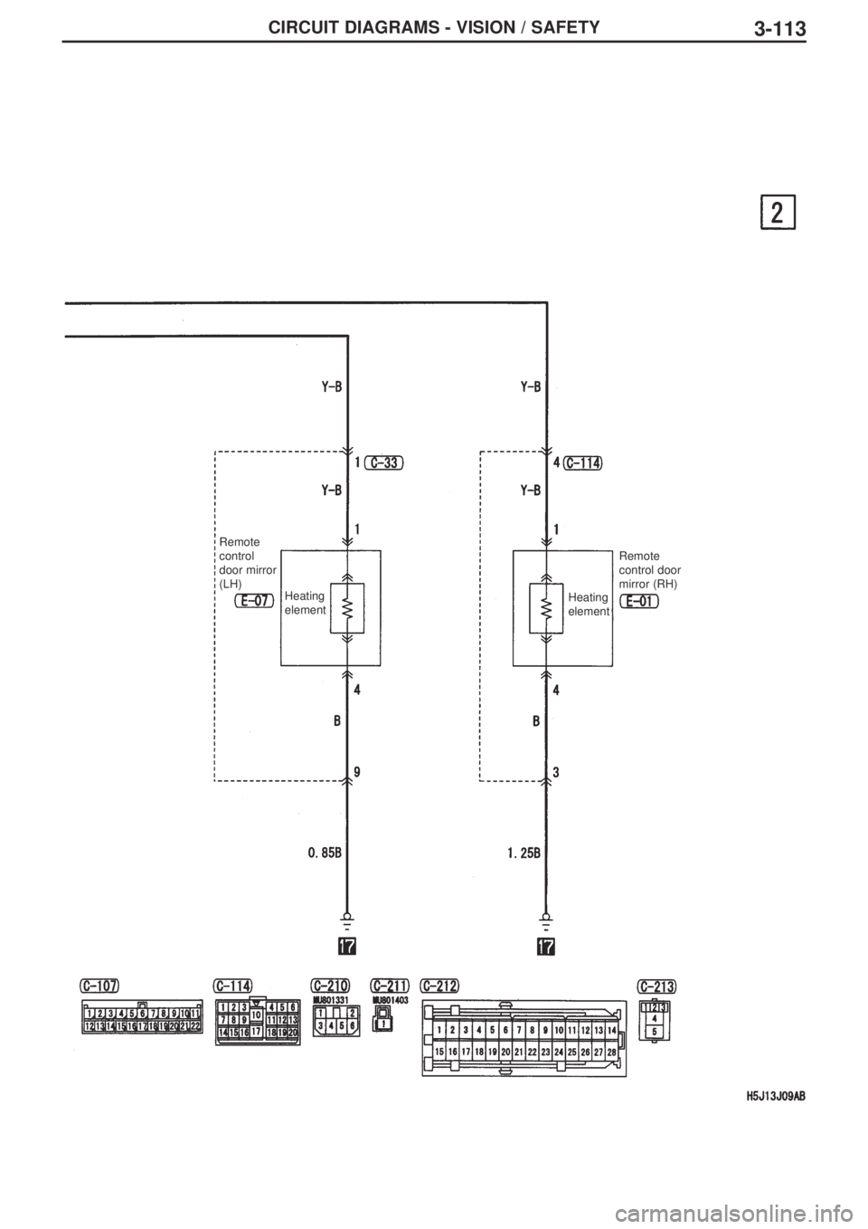 MITSUBISHI LANCER EVOLUTION IX 2005  Workshop Manual 3-113CIRCUIT DIAGRAMS - VISION / SAFETY
Remote
control
door mirror
(LH)
Heating
elementHeating
elementRemote
control door
mirror (RH) 