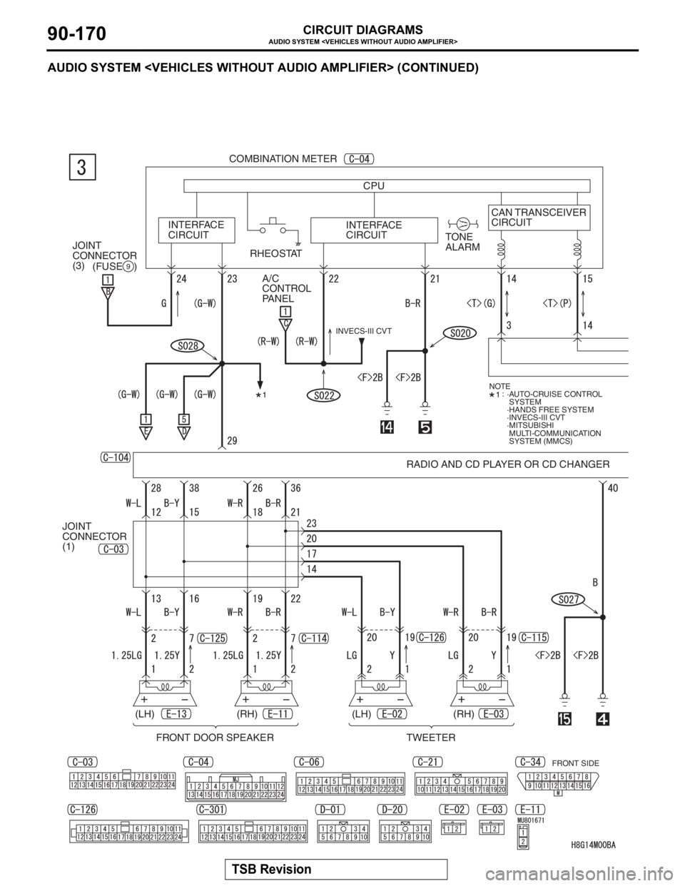 MITSUBISHI LANCER EVOLUTION X 2008 Workshop Manual AUDIO SYSTEM <VEHICLES WITHOUT AUDIO AMPLIFIER>
TSB Revision
CIRCUIT DIAGRAMS90-170
AUDIO SYSTEM <VEHICLES WITHOUT AUDIO AMPLIFIER> (CONTINUED)
COMBINATION METER
INTERFACE
CIRCUITCAN TRANSCEIVER
CIRCU MITSUBISHI LANCER EVOLUTION X 2008 Workshop Manual AUDIO SYSTEM <VEHICLES WITHOUT AUDIO AMPLIFIER>
TSB Revision
CIRCUIT DIAGRAMS90-170
AUDIO SYSTEM <VEHICLES WITHOUT AUDIO AMPLIFIER> (CONTINUED)
COMBINATION METER
INTERFACE
CIRCUITCAN TRANSCEIVER
CIRCU