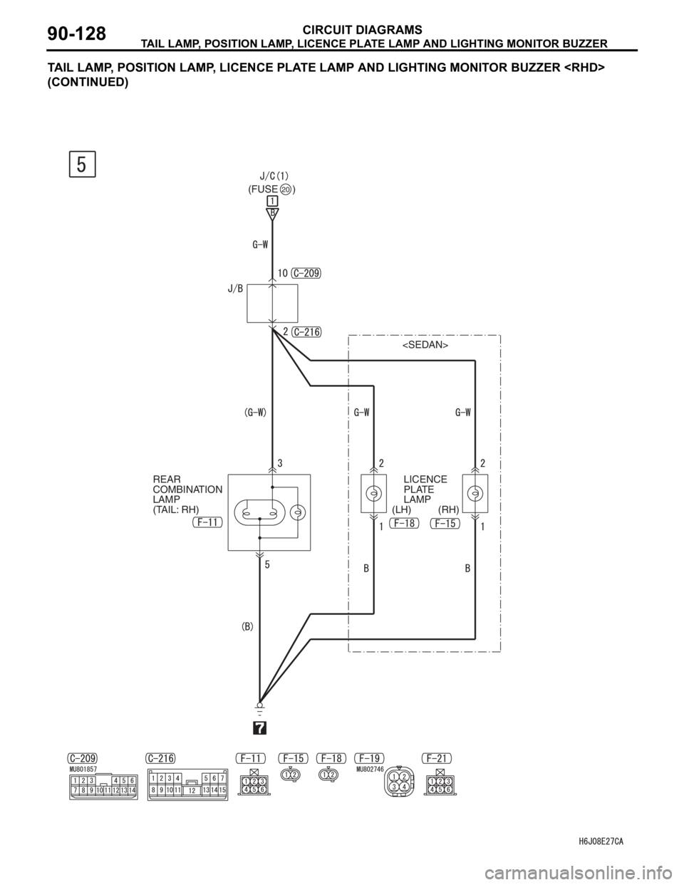 MITSUBISHI LANCER IX 2006  Service Manual TAIL LAMP, POSITION LAMP, LICENCE PLATE LAMP AND LIGHTING MONITOR BUZZER
CIRCUIT DIAGRAMS90-128
TAIL LAMP, POSITION LAMP, LICENCE PLATE LAMP AND LIGHTING MONITOR BUZZER <RHD> 
(CONTINUED)
REAR 
COMBIN
