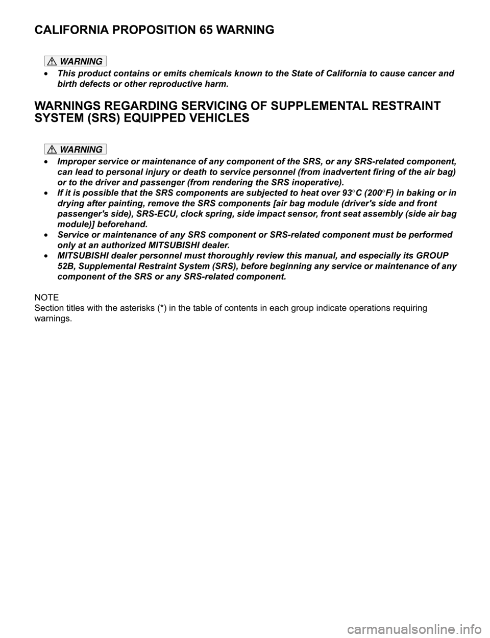 MITSUBISHI MONTERO 2003 Service Repair Manual WARNING
WARNING MITSUBISHI MONTERO 2003 Service Repair Manual WARNING
WARNING