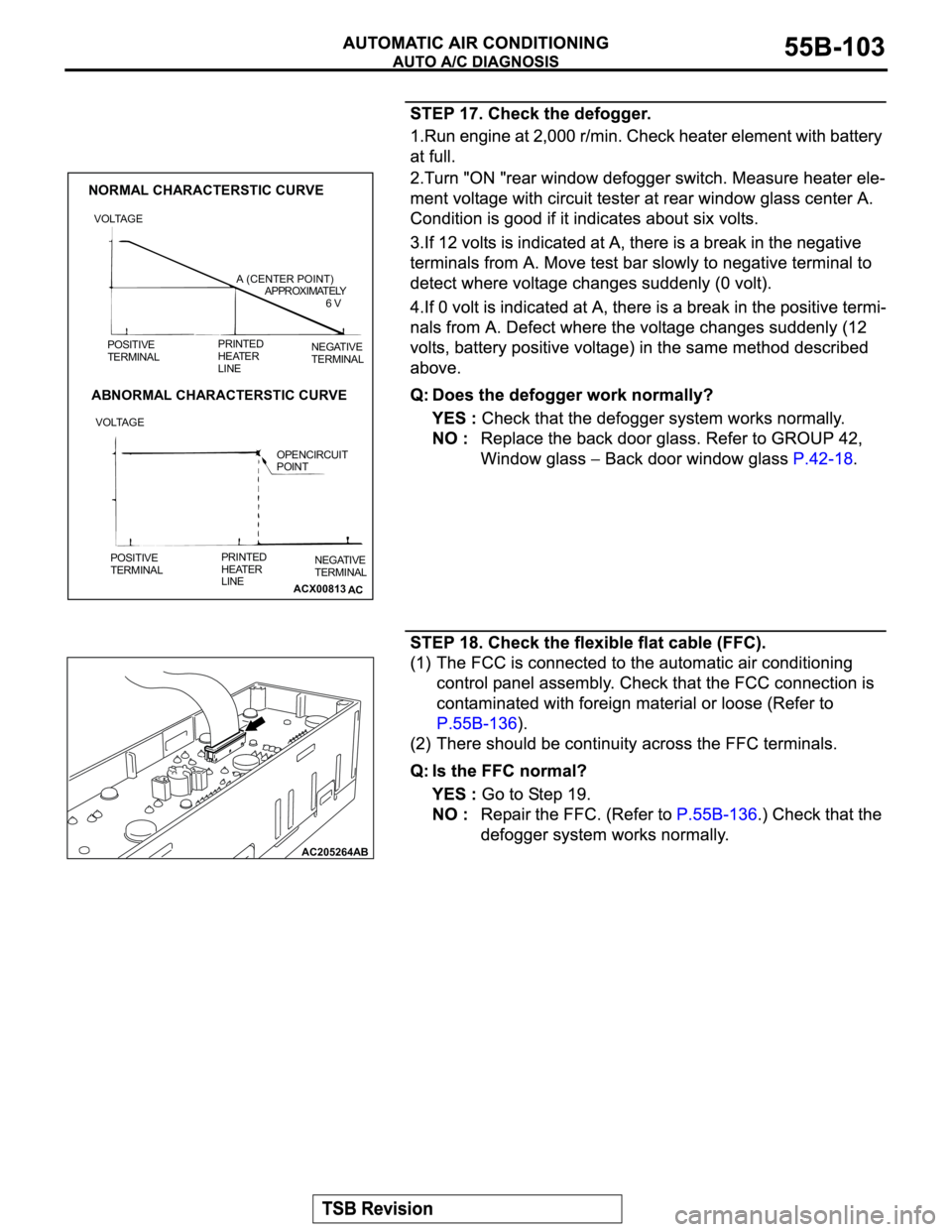 MITSUBISHI MONTERO 2003 Service Repair Manual ACX00813
NORMAL CHARACTERSTIC CURVE
ABNORMAL CHARACTERSTIC CURVE
VOLTAGEA (CENTER POINT)
APPROXIMATELY
6 V
NEGATIVE
TERMINAL PRINTED
HEATER
LINE POSITIVE
TERMINAL
NEGATIVE
TE MITSUBISHI MONTERO 2003 Service Repair Manual ACX00813
NORMAL CHARACTERSTIC CURVE
ABNORMAL CHARACTERSTIC CURVE
VOLTAGEA (CENTER POINT)
APPROXIMATELY
6 V
NEGATIVE
TERMINAL PRINTED
HEATER
LINE POSITIVE
TERMINAL
NEGATIVE
TE