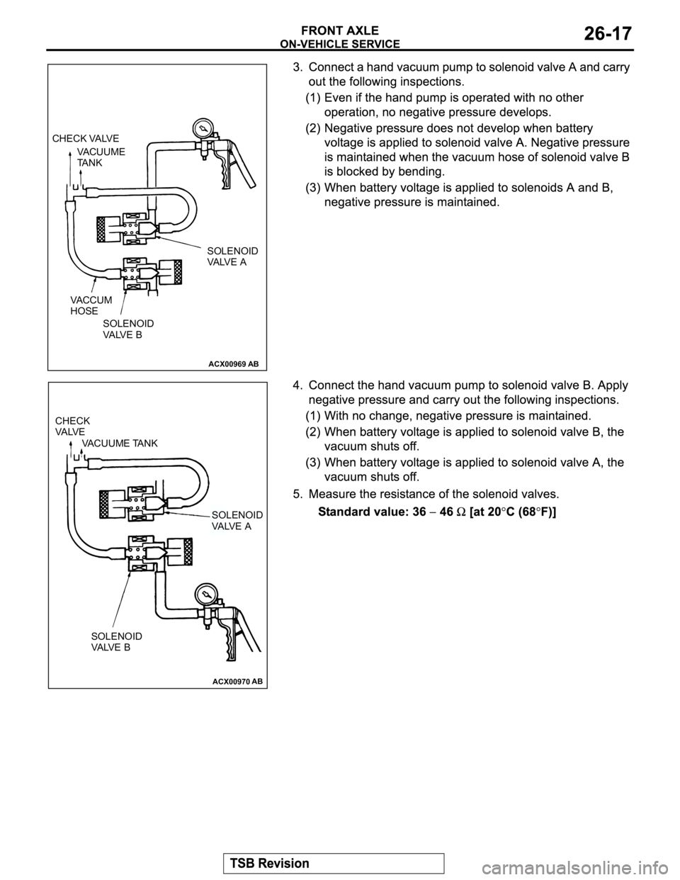 MITSUBISHI MONTERO 2003 Service Repair Manual ACX00969AB
CHECK VALVE
VACUUME
TA N K
SOLENOID
VALVE A
SOLENOID
VALVE B VACCUM
HOSE
ACX00970AB
CHECK
VA LV E
VACUUME TANK
SOLENOID
VA LV E B
SOLENOID
VALVE A MITSUBISHI MONTERO 2003 Service Repair Manual ACX00969AB
CHECK VALVE
VACUUME
TA N K
SOLENOID
VALVE A
SOLENOID
VALVE B VACCUM
HOSE
ACX00970AB
CHECK
VA LV E
VACUUME TANK
SOLENOID
VA LV E B
SOLENOID
VALVE A