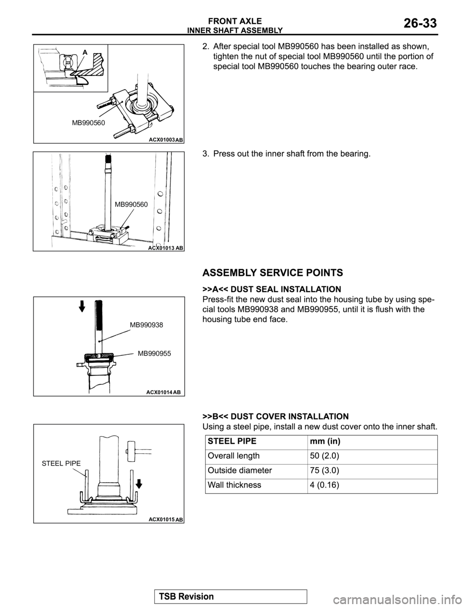 MITSUBISHI MONTERO 2003 Service Repair Manual ACX01003
AB
A
MB990560
ACX01013 AB
MB990560
ACX01014
AB
MB990955 MB990938
ACX01015
AB
STEEL PIPE MITSUBISHI MONTERO 2003 Service Repair Manual ACX01003
AB
A
MB990560
ACX01013 AB
MB990560
ACX01014
AB
MB990955 MB990938
ACX01015
AB
STEEL PIPE