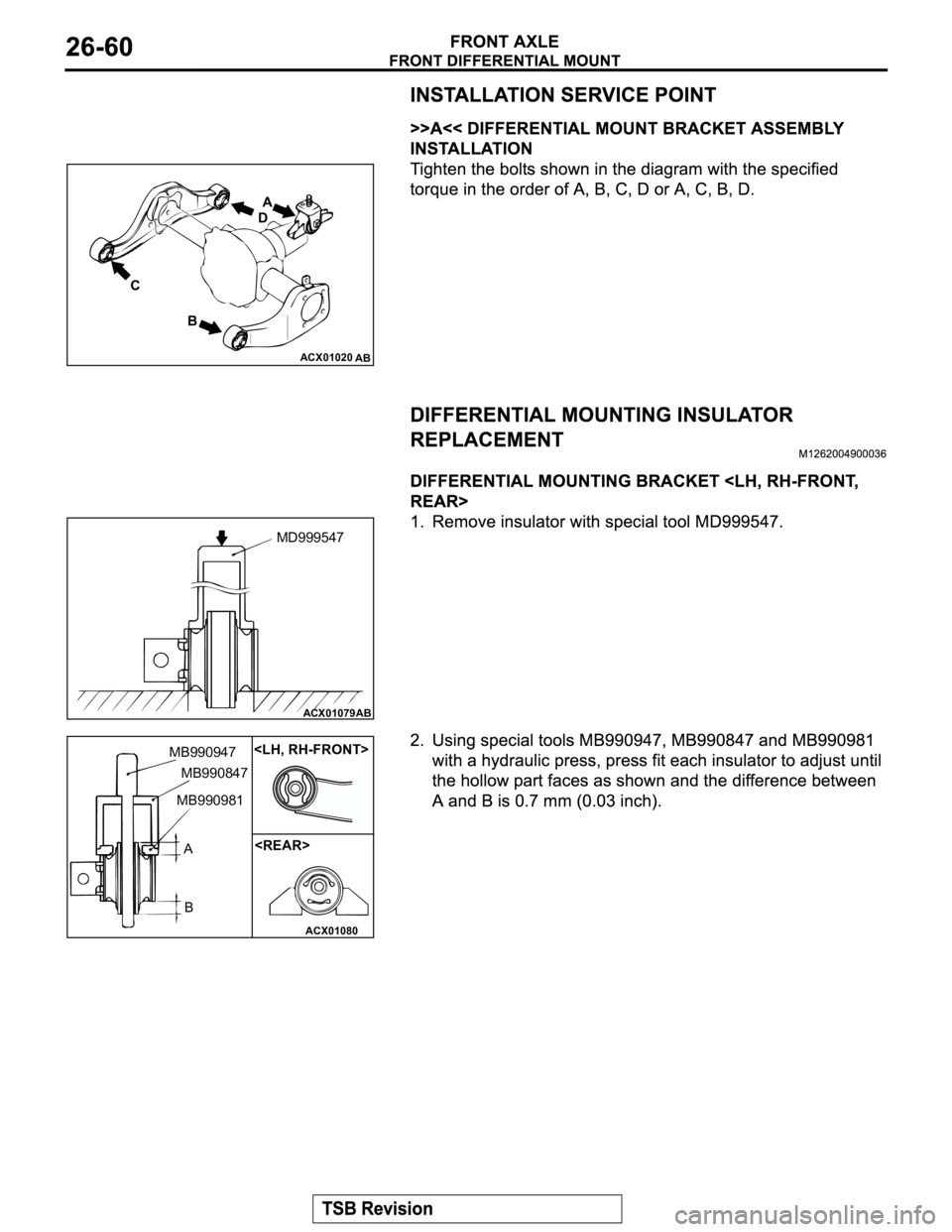 MITSUBISHI MONTERO 2003 Service Repair Manual ACX01020
AB
C
BDA
ACX01079
AB
MD999547
ACX01080AB
MB990947
MB990847
MB990981
A
B
<REAR> <LH, RH-FRONT> MITSUBISHI MONTERO 2003 Service Repair Manual ACX01020
AB
C
BDA
ACX01079
AB
MD999547
ACX01080AB
MB990947
MB990847
MB990981
A
B
<REAR> <LH, RH-FRONT>