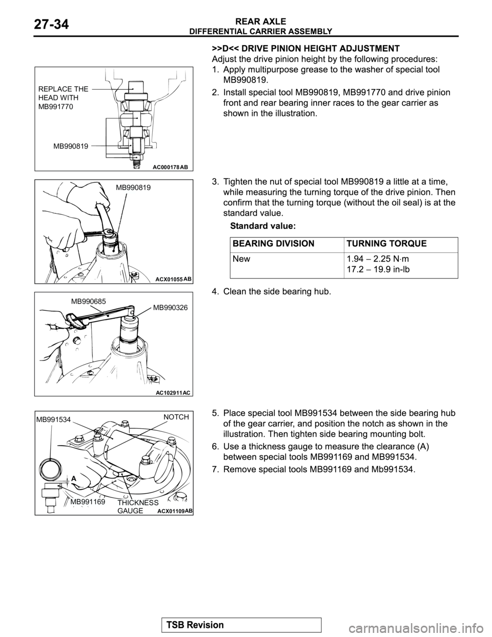 MITSUBISHI MONTERO 2003 Service Repair Manual AC000178
MB990819
AB
REPLACE THE
HEAD WITH
MB991770
ACX01055AB
MB990819
AC102911
MB990326
AC
MB990685
ACX01109AB
MB991534NOTCH
MB991169
THICKNESS
GAUGE
A MITSUBISHI MONTERO 2003 Service Repair Manual AC000178
MB990819
AB
REPLACE THE
HEAD WITH
MB991770
ACX01055AB
MB990819
AC102911
MB990326
AC
MB990685
ACX01109AB
MB991534NOTCH
MB991169
THICKNESS
GAUGE
A