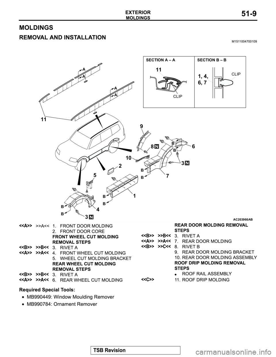 MITSUBISHI MONTERO 2003  Service Owners Manual AC203966
11
1, 4,
6, 7
SECTION A – A SECTION B – B
CLIPCLIP
N
N
N
A
A
A
B
BB
BBB B
B A
16
AB
73 9 11
108
2
4
35 