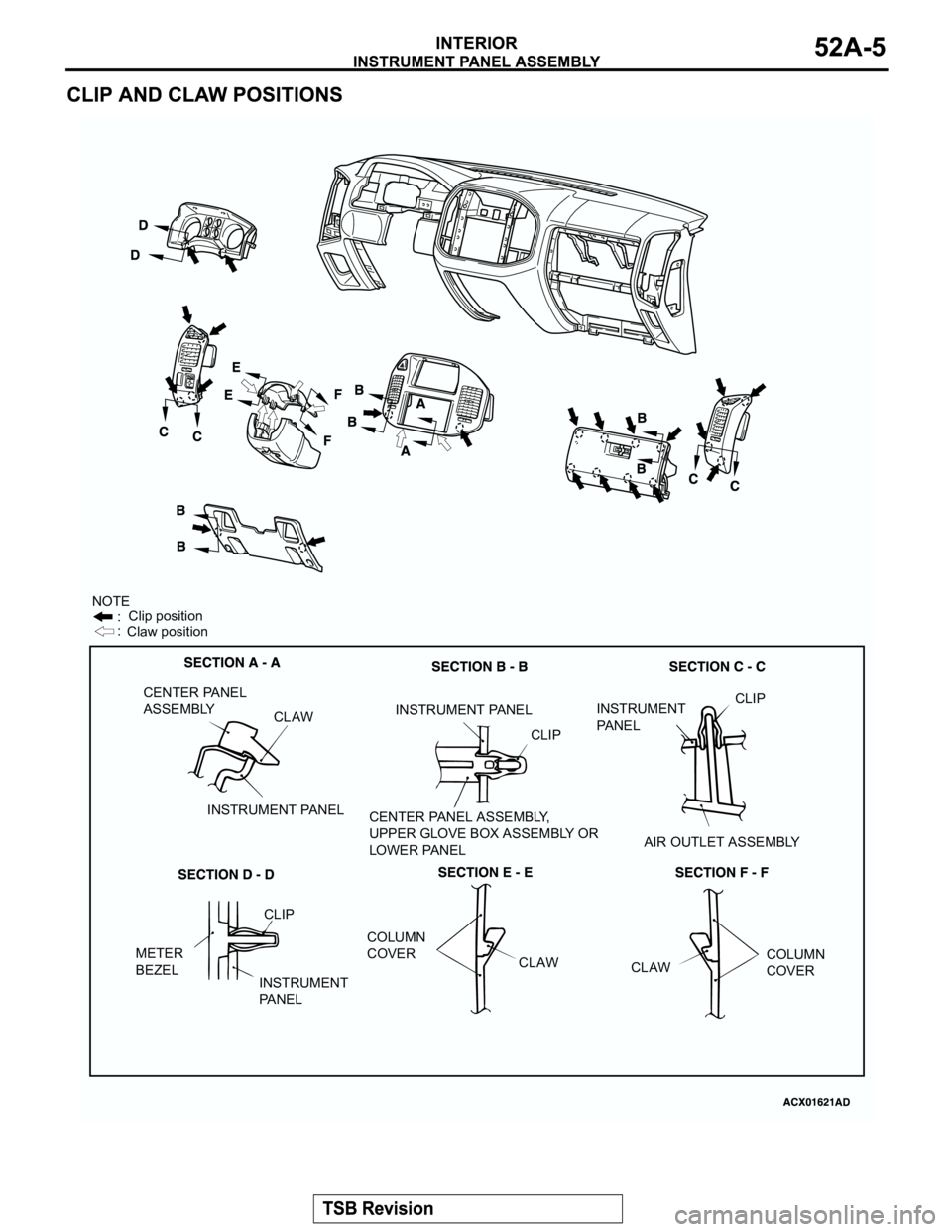 MITSUBISHI MONTERO 2004 Service Repair Manual NOTE
:
:Clip position
Claw position
CENTER PANEL
ASSEMBLY
CLAW
INSTRUMENT PANELINSTRUMENT PANEL
CLIP
CENTER PANEL ASSEMBLY,
UPPER GLOVE BOX ASSEMBLY OR
LOWER PANELCLIP
INSTRUMENT
PA N E L
AIR OUTLET MITSUBISHI MONTERO 2004 Service Repair Manual NOTE
:
:Clip position
Claw position
CENTER PANEL
ASSEMBLY
CLAW
INSTRUMENT PANELINSTRUMENT PANEL
CLIP
CENTER PANEL ASSEMBLY,
UPPER GLOVE BOX ASSEMBLY OR
LOWER PANELCLIP
INSTRUMENT
PA N E L
AIR OUTLET