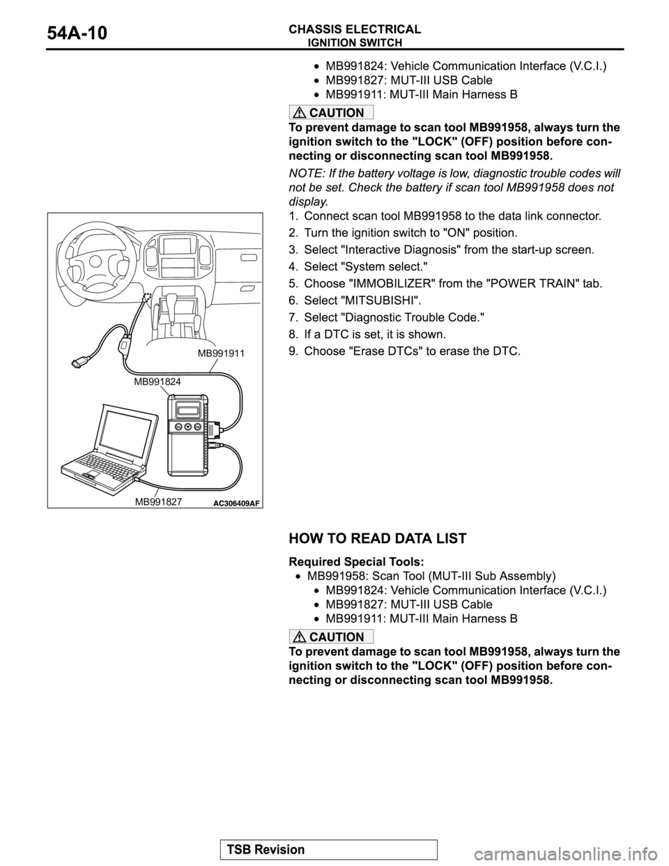 MITSUBISHI MONTERO 2004  Service Owners Guide MB991911
MB991824
MB991827 