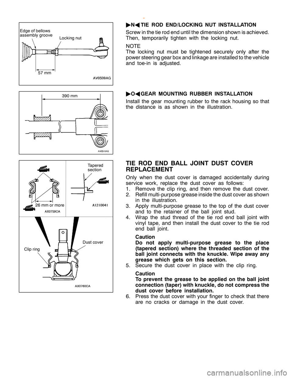 MITSUBISHI MONTERO 2000 Service Repair Manual L
ockin g nut 5
7 mm 3
90 mm T
a pere d
s e ctio n 2
6 mm or m ore C
lip rin g D
ust co ve r MITSUBISHI MONTERO 2000 Service Repair Manual L
ockin g nut 5
7 mm 3
90 mm T
a pere d
s e ctio n 2
6 mm or m ore C
lip rin g D
ust co ve r