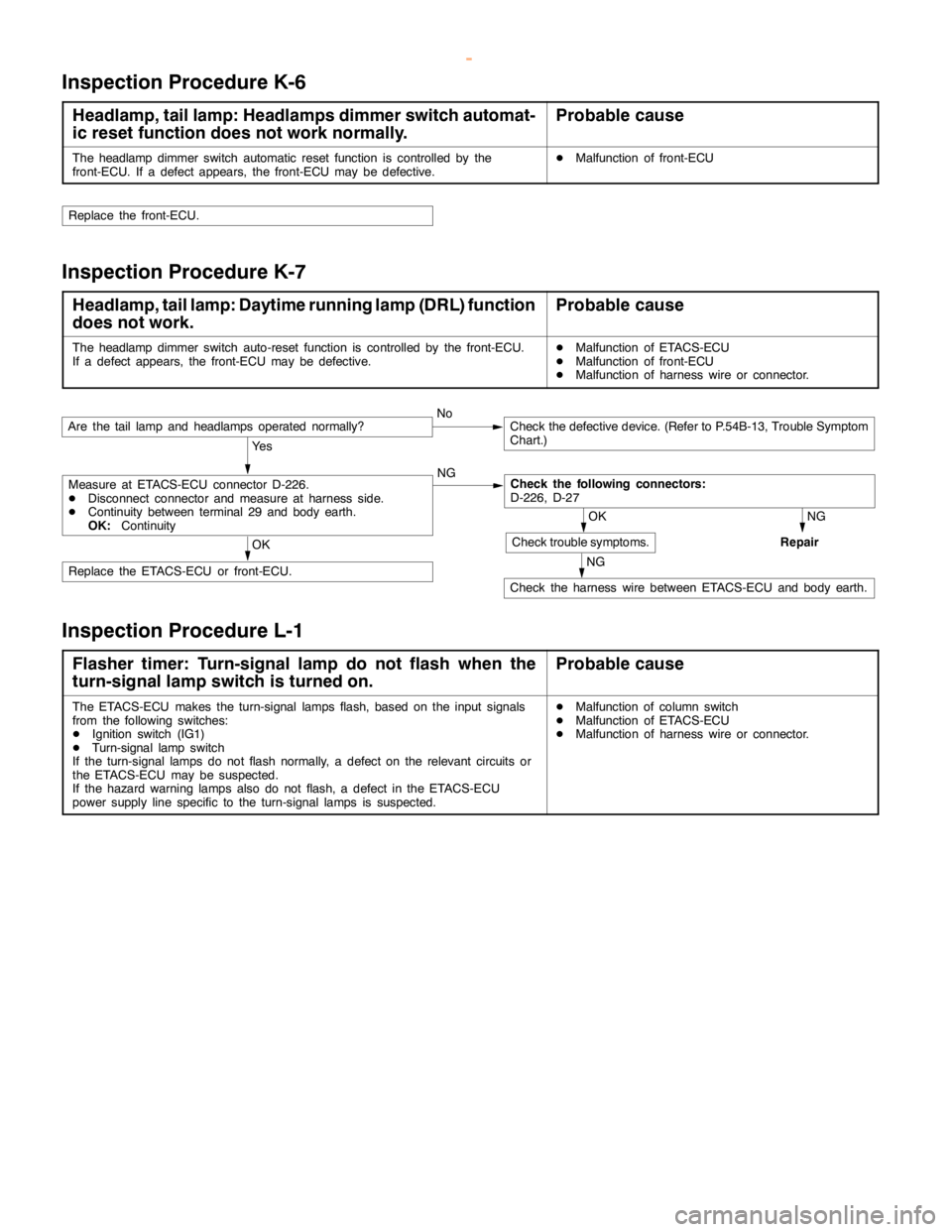 MITSUBISHI MONTERO 2000 Service Repair Manual SWS -Troubleshooting54B-37
Inspection Procedure K-6
Headlamp, tail lamp: Headlamps dimmer switch automat-
ic reset function does not work normally.Probable cause
The headlamp dimmerswitch automatic re MITSUBISHI MONTERO 2000 Service Repair Manual SWS -Troubleshooting54B-37
Inspection Procedure K-6
Headlamp, tail lamp: Headlamps dimmer switch automat-
ic reset function does not work normally.Probable cause
The headlamp dimmerswitch automatic re