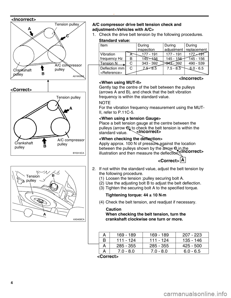 MITSUBISHI MONTERO 2000  Service Repair Manual A
177 -  1 91 177 -  1 91 177 -  1 91 V
ib ra tio n
f r e que ncy H z
B 145 -  1 56 145 -  1 56 145 -  1 56 T
ensio n  N C343 -  3 92 343 -  3 92 490 -  5 39 D
efle ctio n m m
< R efe re nce > C
7.5  