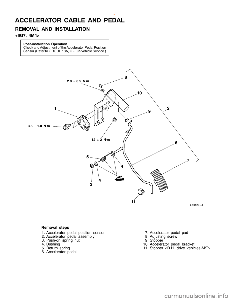 MITSUBISHI MONTERO 2000  Service Repair Manual A
CCELE R ATO R CABLE AND PED AL
R EM OVA L AND IN STA LLA TIO N
< 6G 7, 4M 4>  
