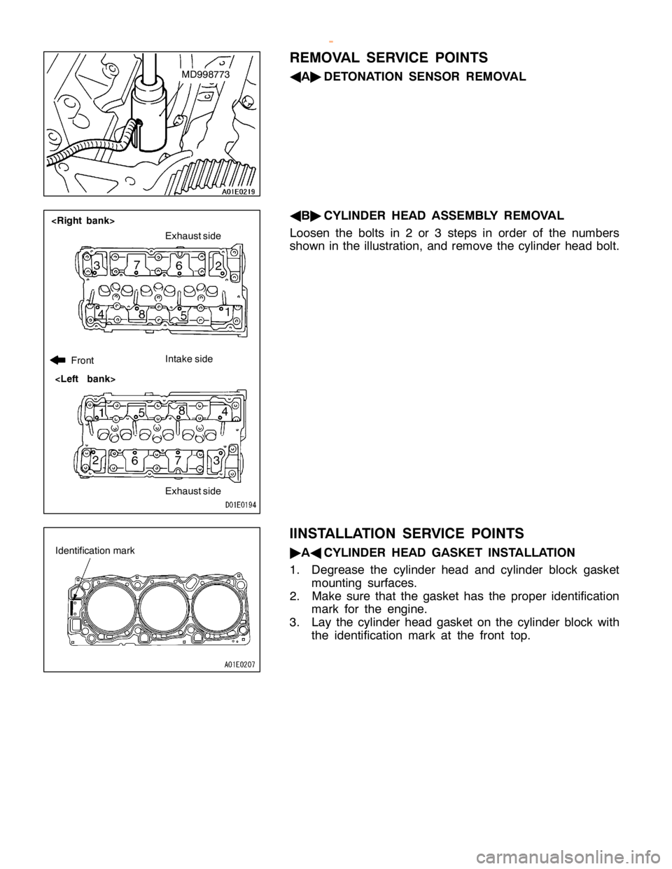 MITSUBISHI MONTERO 2000  Service Manual Online F
ro nt E
xh austs id e I
n ta ke sid e E
xh austs id e <
L eft ban k>    