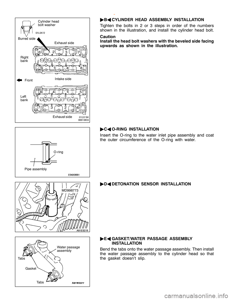 MITSUBISHI MONTERO 2000  Service Manual Online E
xh aust sid e I
n ta ke sid e E
xh austs id e L
eft
b ank R
ig ht
b ank
B
urre d sid e P
ip e asse m bly O
-rin g M
D998773 G
aske t T
a bs W
ate r passa ge
a sse m bly
T a bs w
ww.W ork sh opM an u