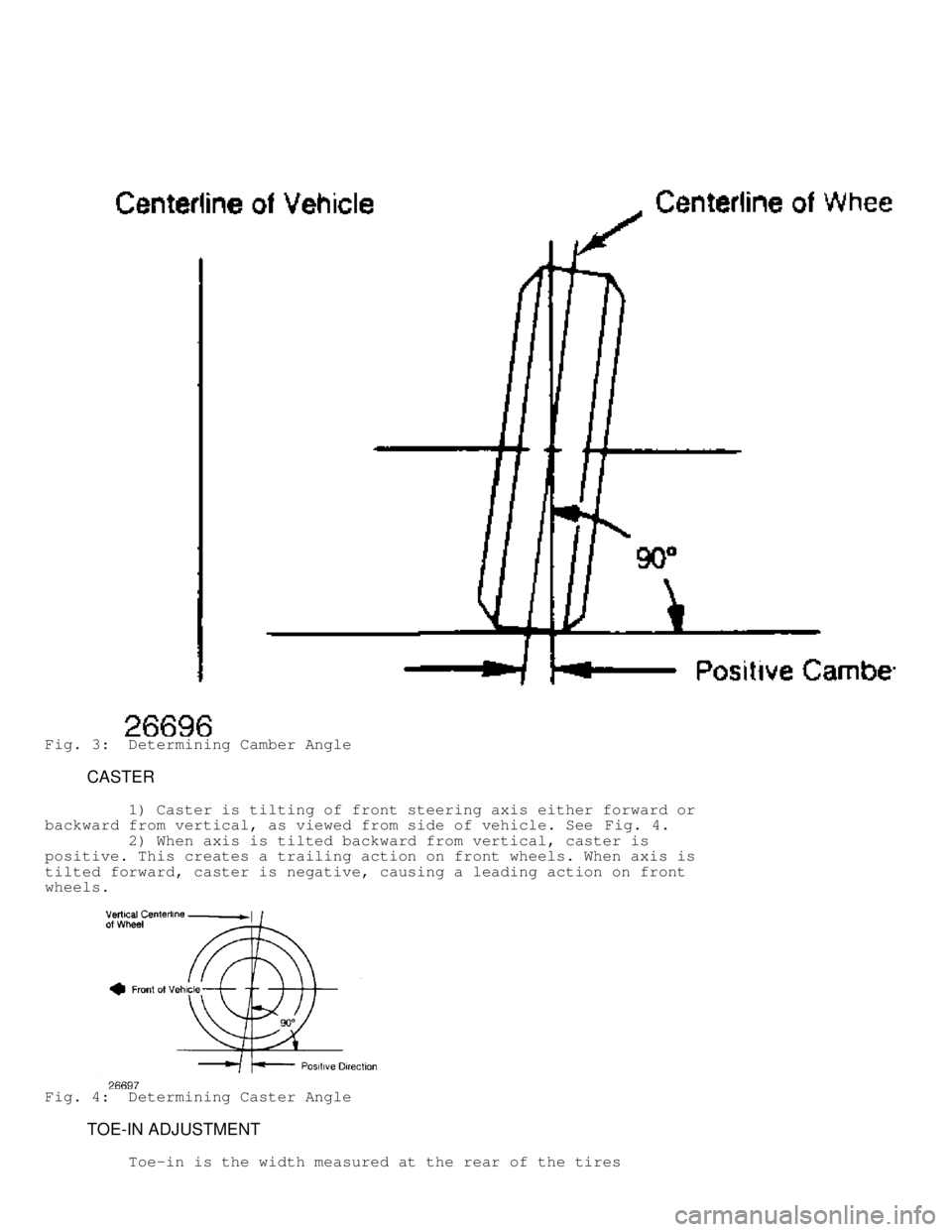 MITSUBISHI MONTERO 1991 User Guide Fig. 3: Determining Camber Angle
CASTER
1) Caster is tilting of front steering axis either forward or
backward from vertical, as viewed from side of vehicle. See Fig. 4.
2 MITSUBISHI MONTERO 1991 User Guide Fig. 3: Determining Camber Angle
CASTER
1) Caster is tilting of front steering axis either forward or
backward from vertical, as viewed from side of vehicle. See Fig. 4.
2