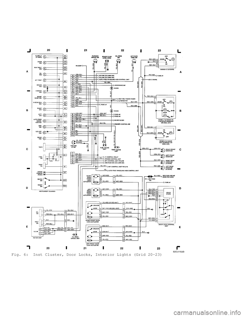 MITSUBISHI MONTERO 1991  Service Manual Fig. 6:  Inst Cluster, Door Locks, Interior Lights (Grid 20-23)                             