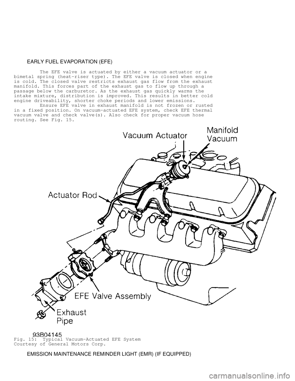 MITSUBISHI MONTERO 1991  Service Manual          EARLY FUEL EVAPORATION (EFE)
         The EFE valve is actuated by either a vacuum actuator or a
bimetal spring (heat-riser type). The EFE valve is closed when engine
is cold. The closed valv