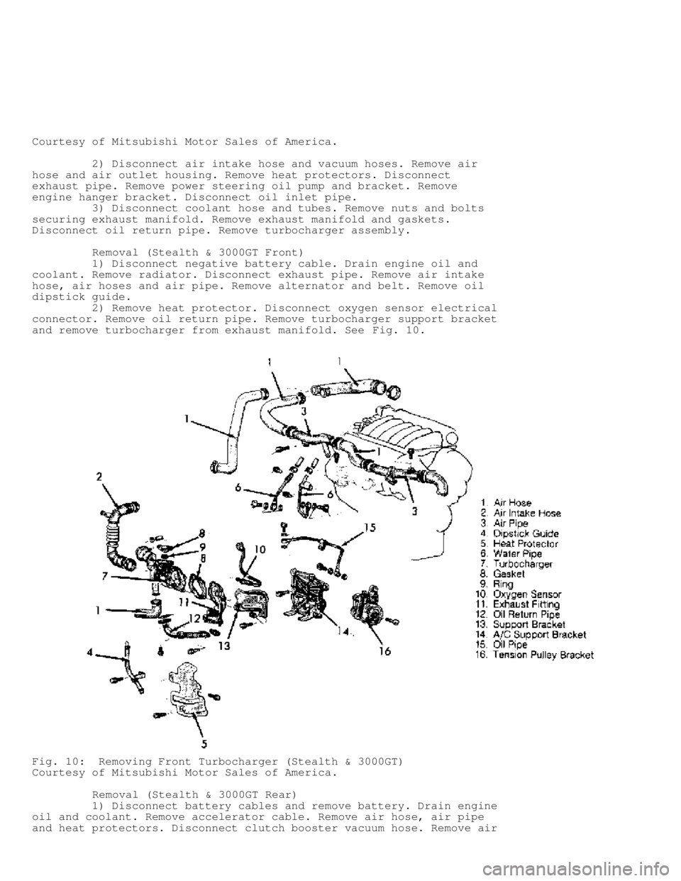 MITSUBISHI MONTERO 1991  Service Manual Courtesy of Mitsubishi Motor Sales of America.
         2) Disconnect air intake hose and vacuum hoses. Remove air
hose and air outlet housing. Remove heat protectors. Disconnect
exhaust pipe. Remove 