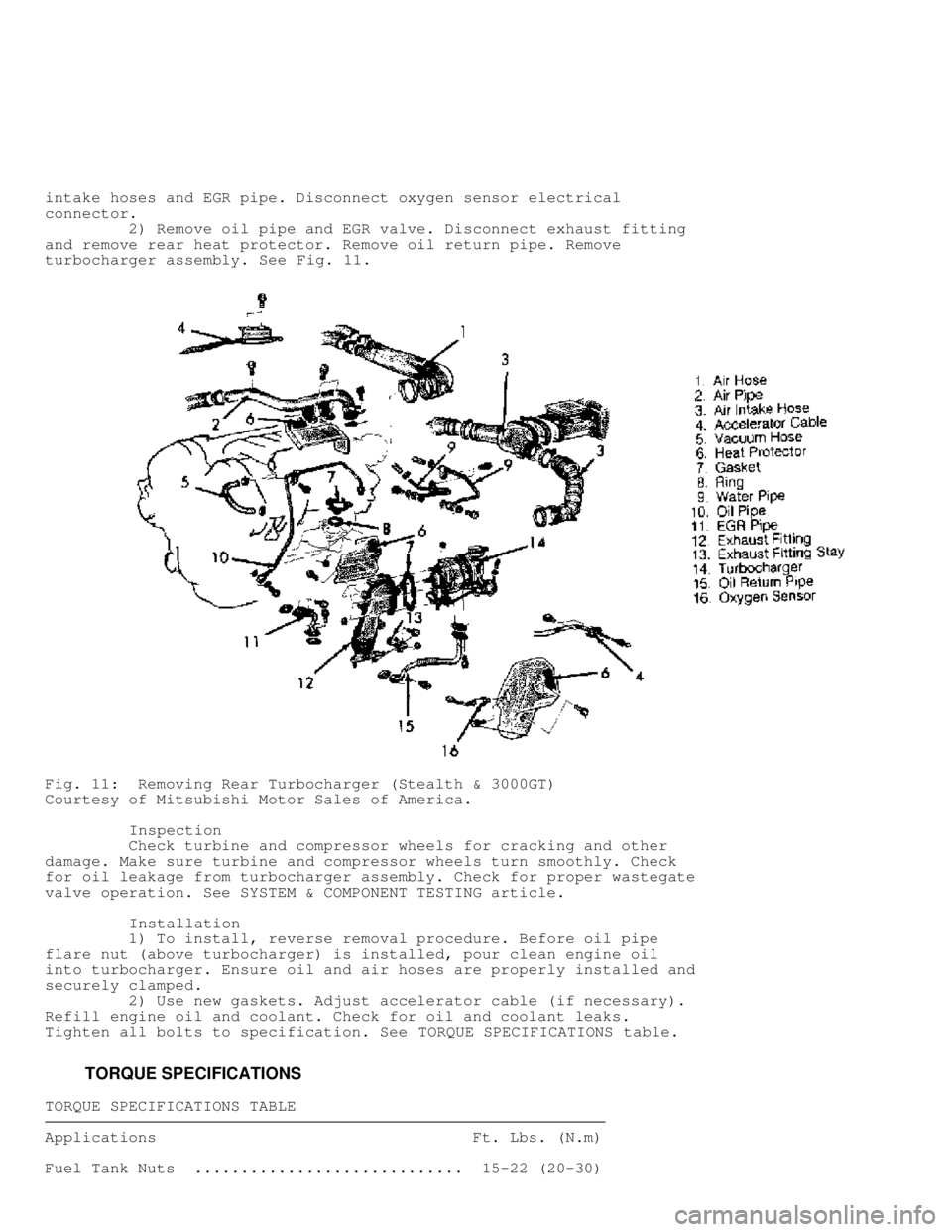 MITSUBISHI MONTERO 1991  Service Manual intake hoses and EGR pipe. Disconnect oxygen sensor electrical
connector.
         2) Remove oil pipe and EGR valve. Disconnect exhaust fitting
and remove rear heat protector. Remove oil return pipe. 