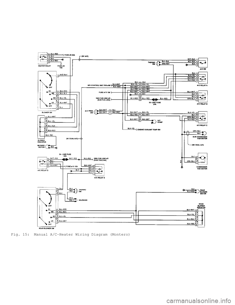 MITSUBISHI MONTERO 1991  Service Manual Fig. 15:  Manual A/C-Heater Wiring Diagram (Montero)                                   