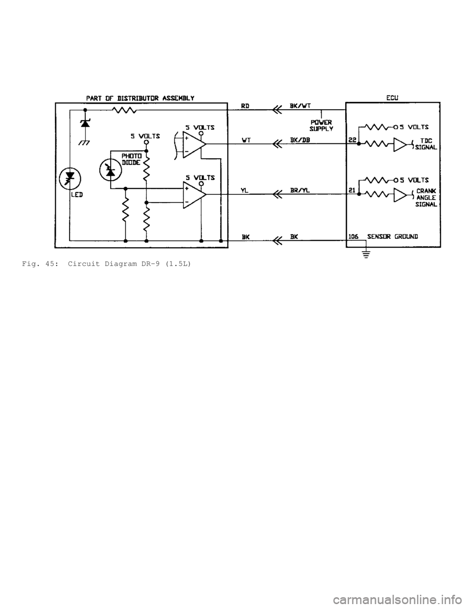 MITSUBISHI MONTERO 1991 Service Manual Fig. 45: Circuit Diagram DR-9 (1.5L) MITSUBISHI MONTERO 1991 Service Manual Fig. 45: Circuit Diagram DR-9 (1.5L)