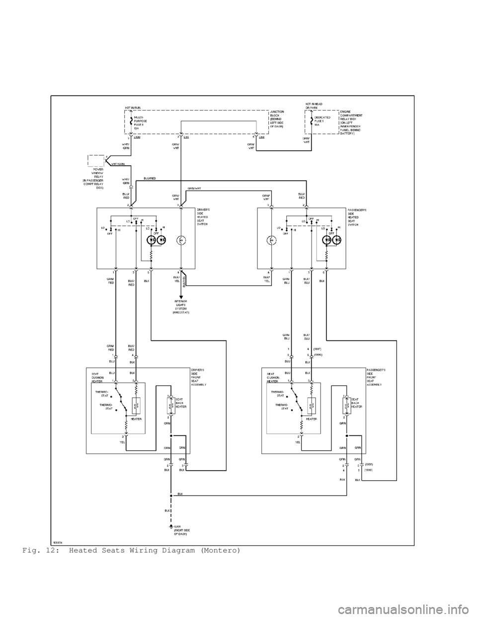 MITSUBISHI MONTERO 1998  Service Manual Fig. 12:  Heated Seats Wiring Diagram (Montero)                                      